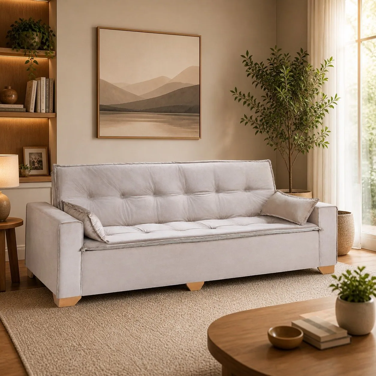 Sofá Cama Canadá 2,18 m Veludo Bege 194 – TOP ESTOFADOS