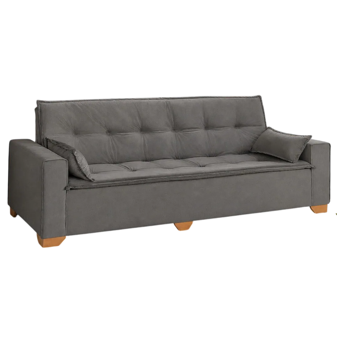 Sofá Cama Canadá 2,18 m Veludo Cinza 195 – TOP ESTOFADOS