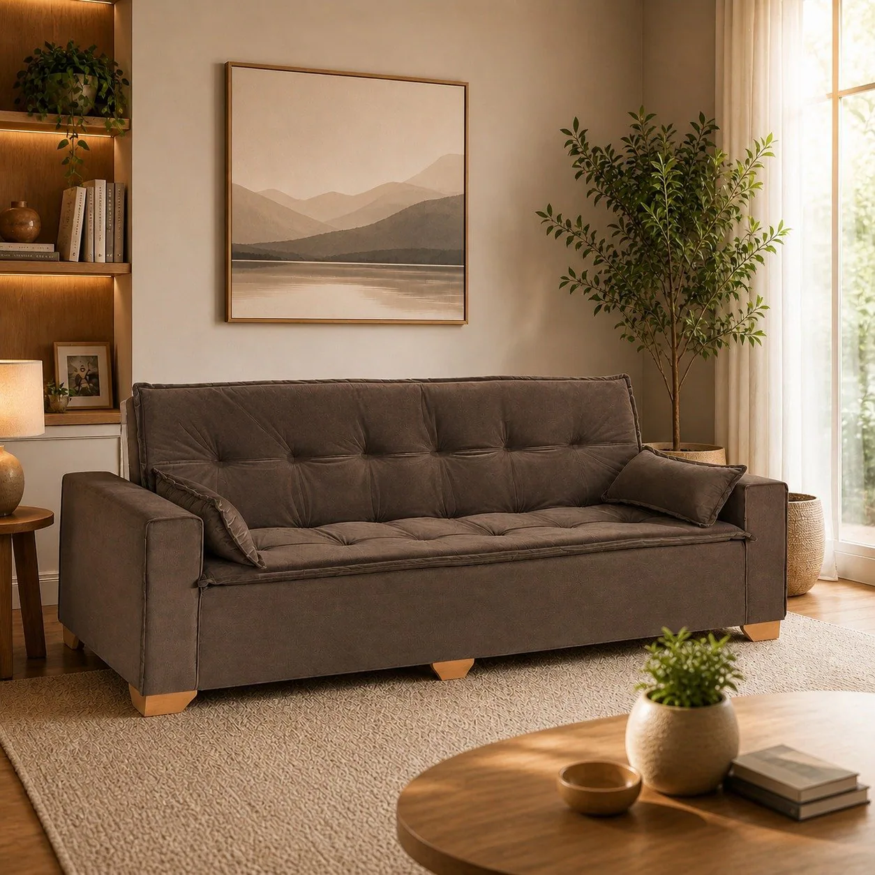 Sofá Cama Canadá 2,18 m Veludo Marrom 193 – TOP ESTOFADOS
