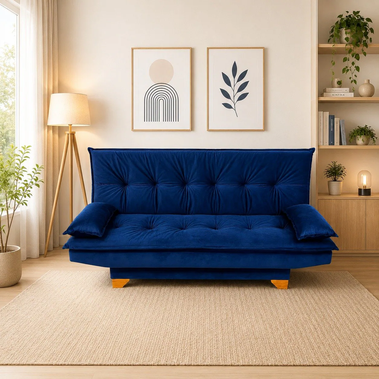 Sofá Cama Veneza 1,88 m Veludo Azul 185 – TOP ESTOFADOS
