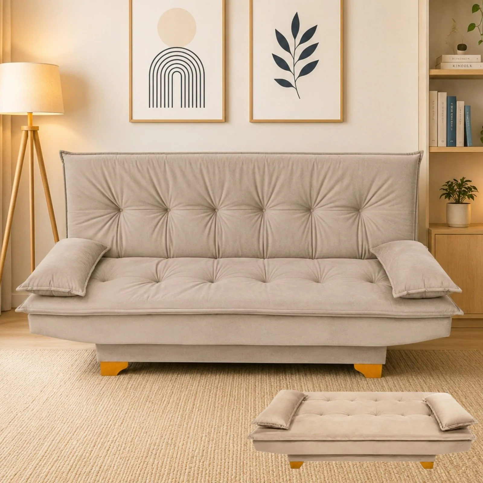 Sofá Cama Veneza 1,88 m Veludo Bege 194 – TOP ESTOFADOS