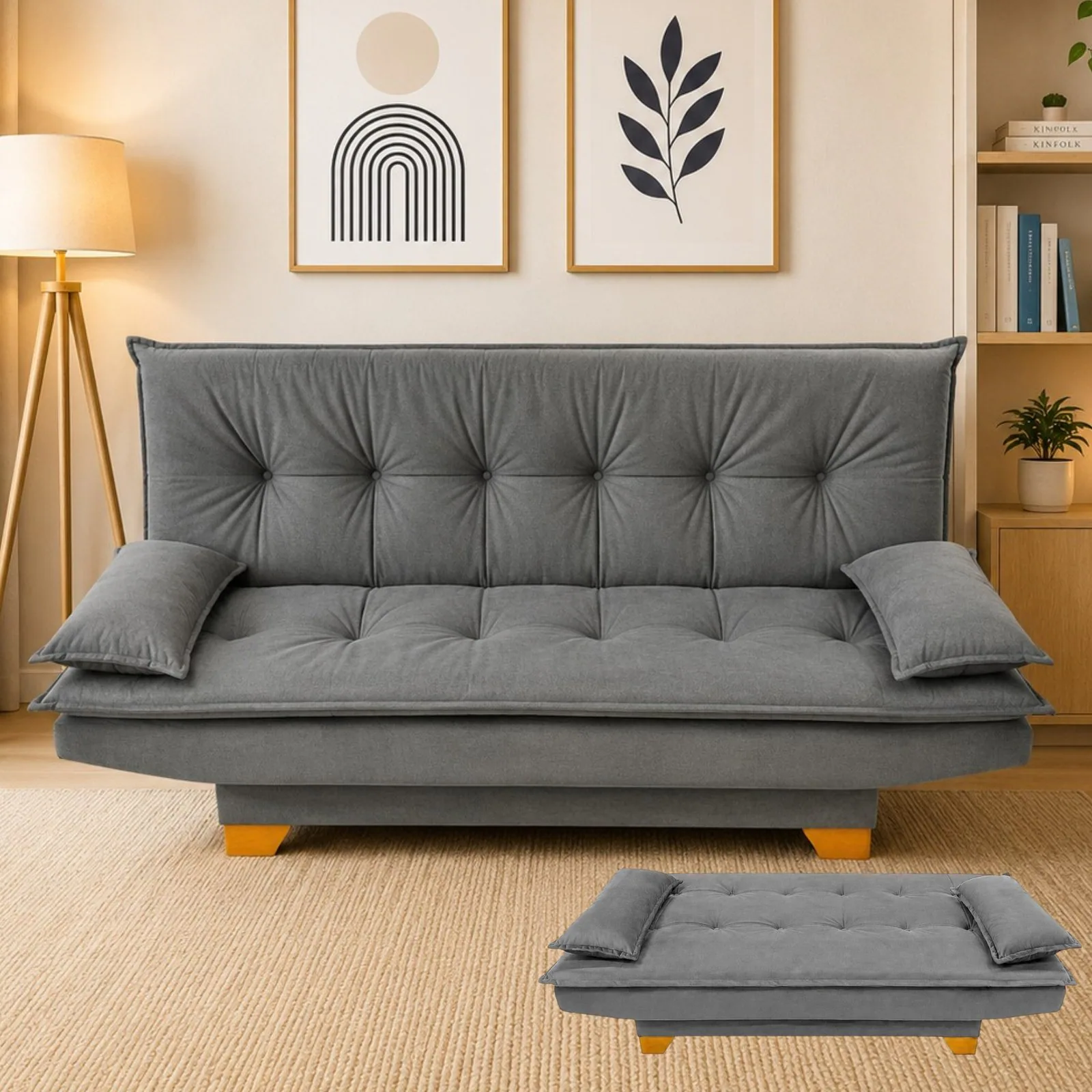 Sofá Cama Veneza 1,88 m Veludo Cinza 195 – TOP ESTOFADOS