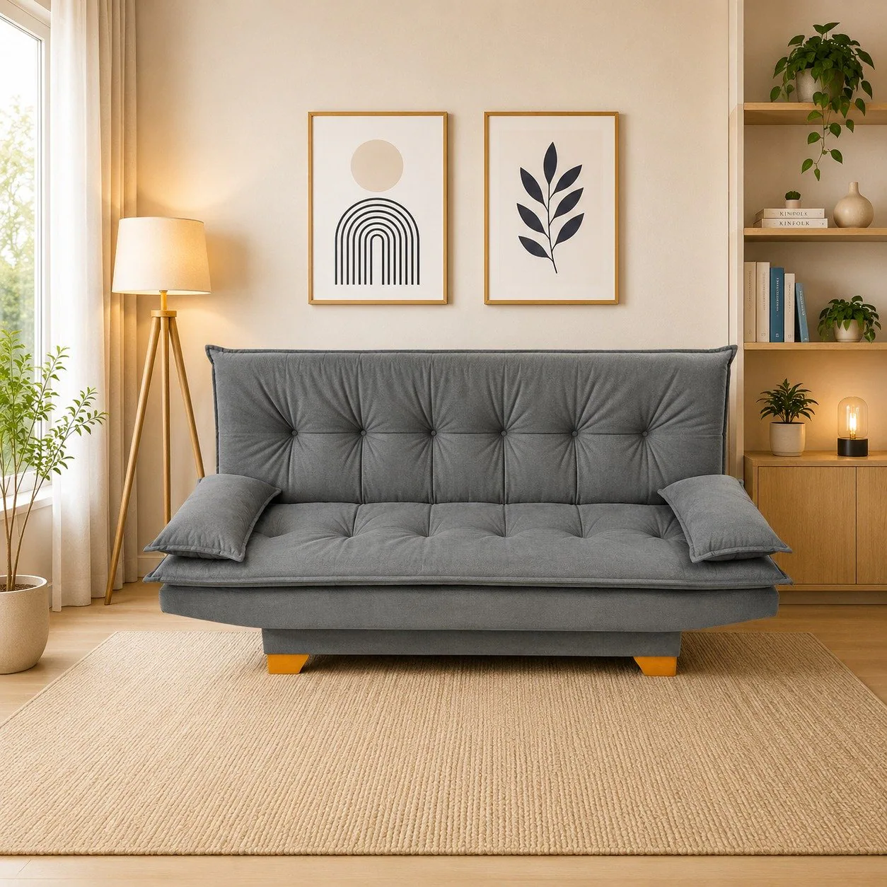 Sofá Cama Veneza 1,88 m Veludo Cinza 195 – TOP ESTOFADOS