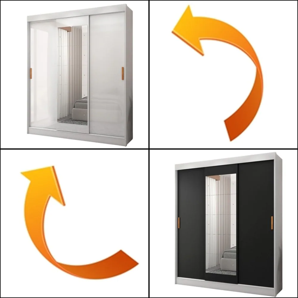 Guarda-Roupa 3 Portas (com espelho) Capri 1,70 m Branco/Preto/Branco – FELLICCI