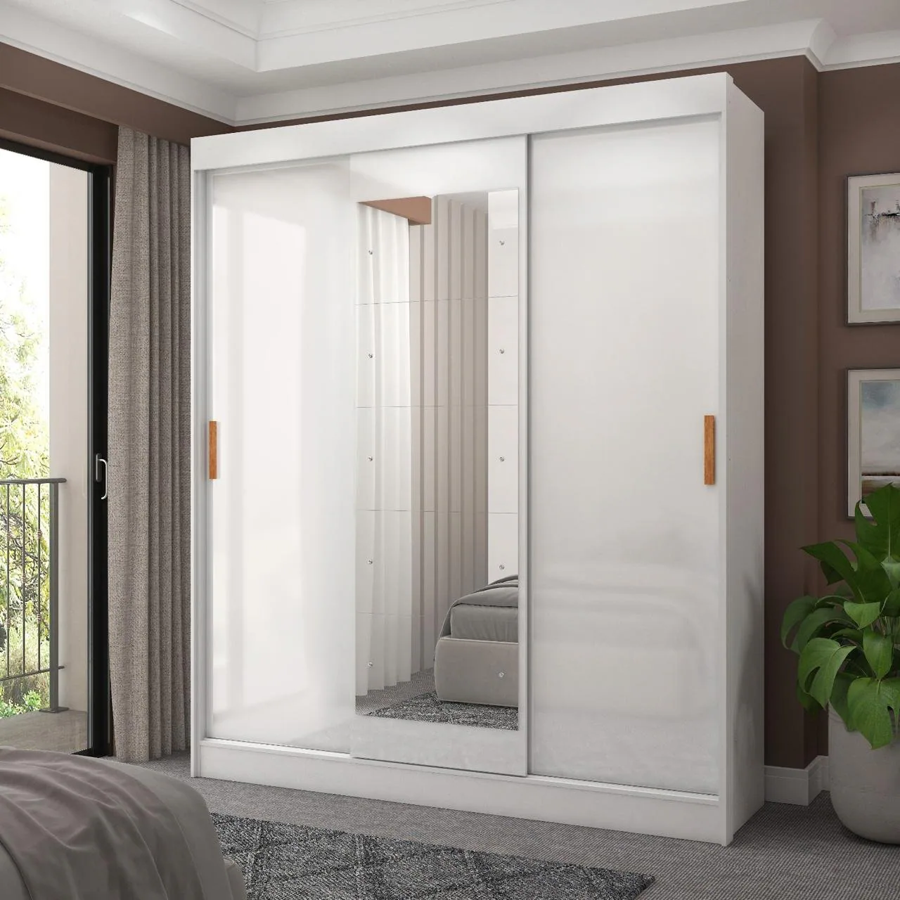 Guarda-Roupa 3 Portas (com espelho) Capri 1,70 m Branco/Preto/Branco – FELLICCI