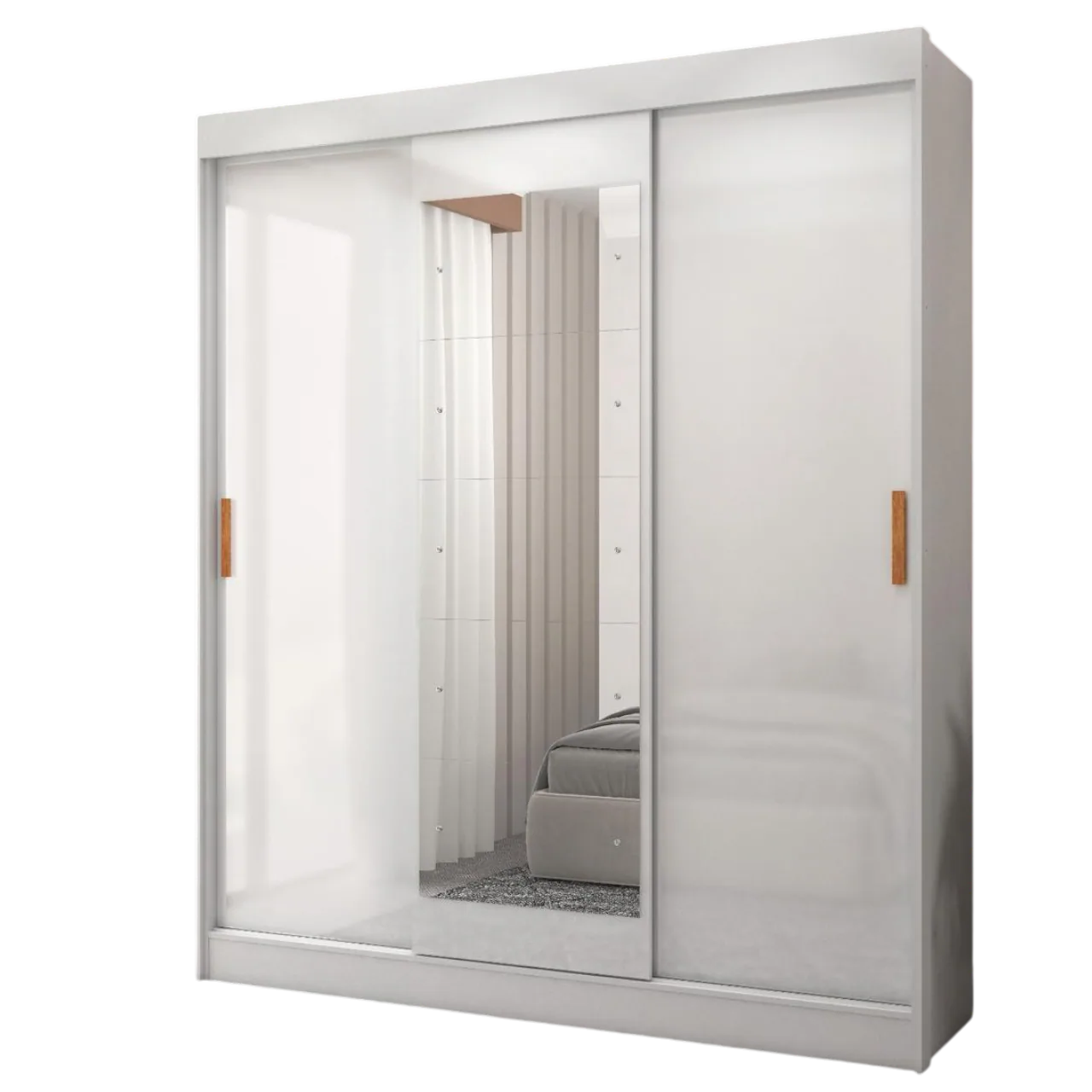 Guarda-Roupa 3 Portas (com espelho) Capri 1,70 m Branco/Preto/Branco – FELLICCI