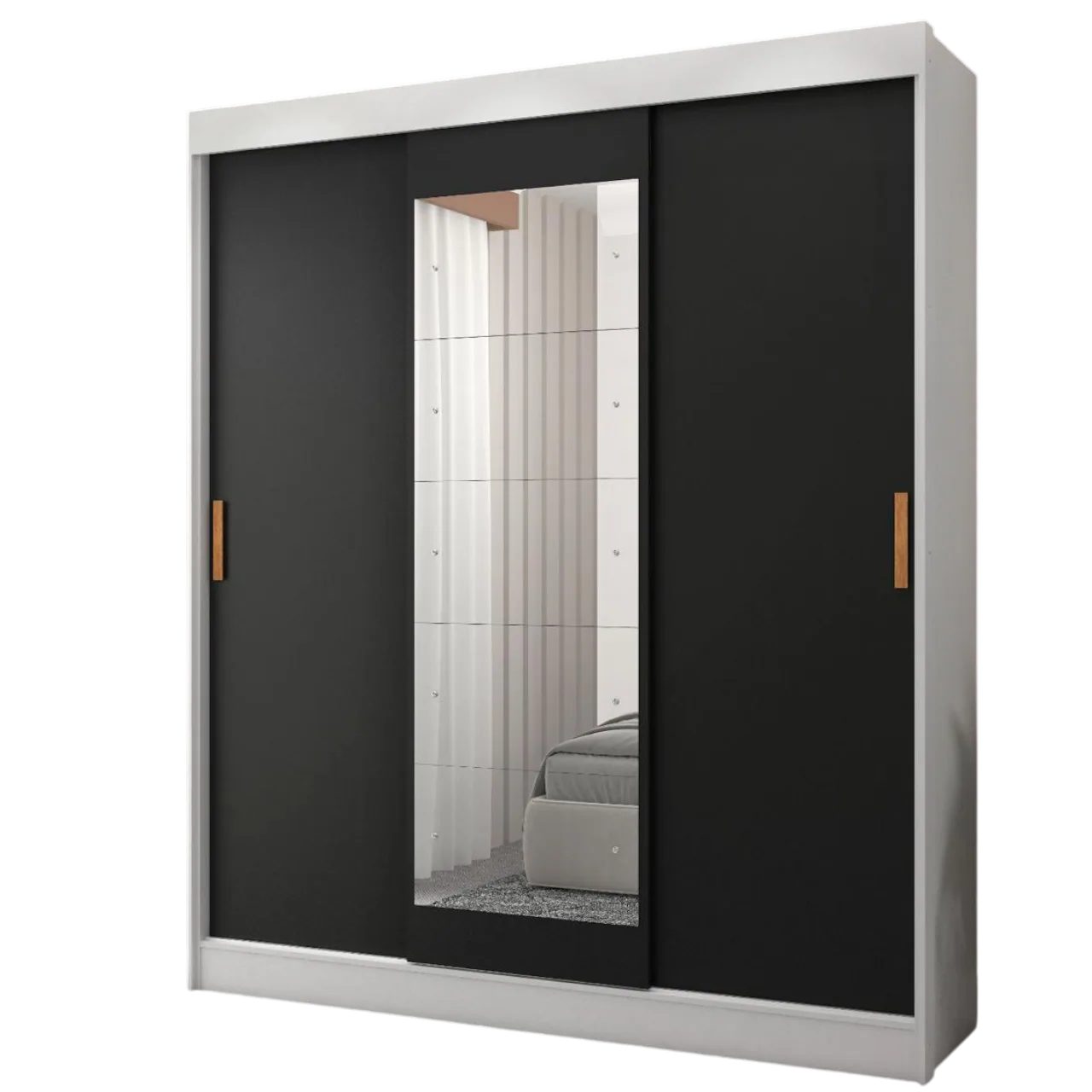 Guarda-Roupa 3 Portas (com espelho) Capri 1,70 m Branco/Preto/Branco – FELLICCI