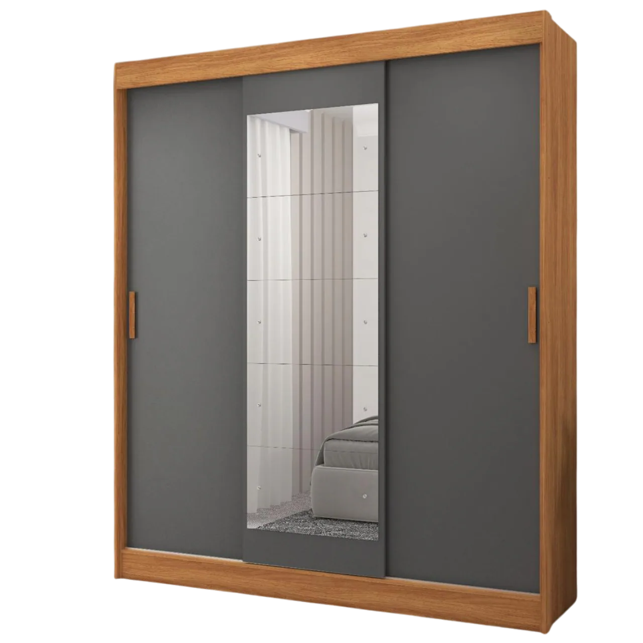Guarda-Roupa 3 Portas (com Espelho) Capri 1,70 m Cinamomo/Grafite/Off White – FELLICCI