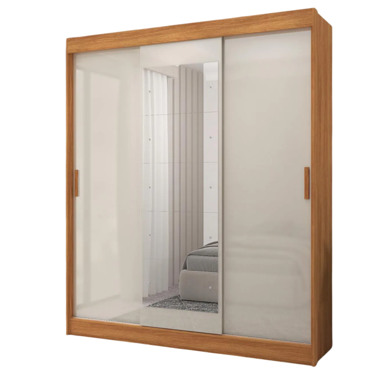 Guarda-Roupa 3 Portas (com Espelho) Capri 1,70 m Cinamomo/Grafite/Off White – FELLICCI