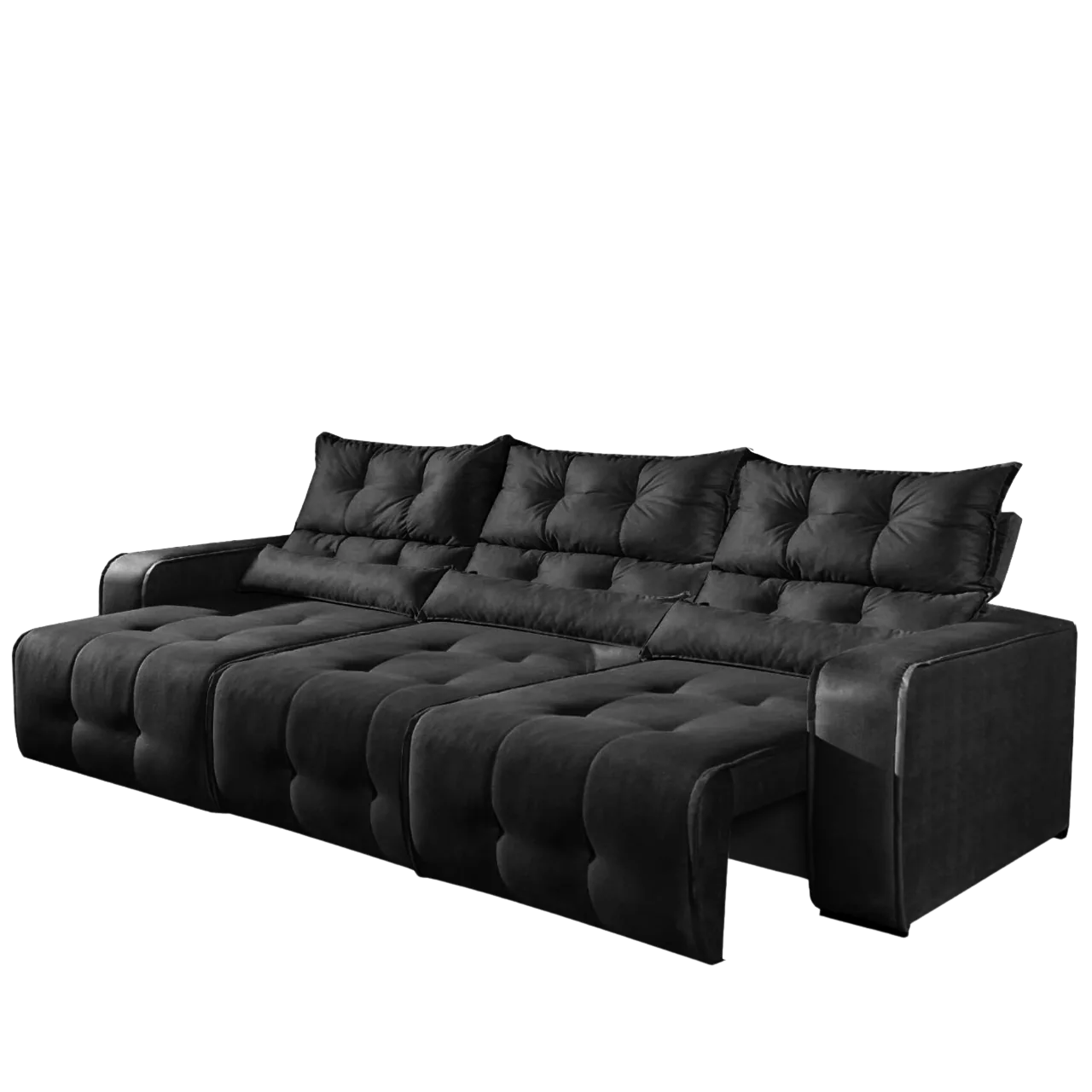 Sofa Retratil e Reclinavel Premier/Minas 2,50 m Veludo Preto 509 – DECORAR ESTOFADOS