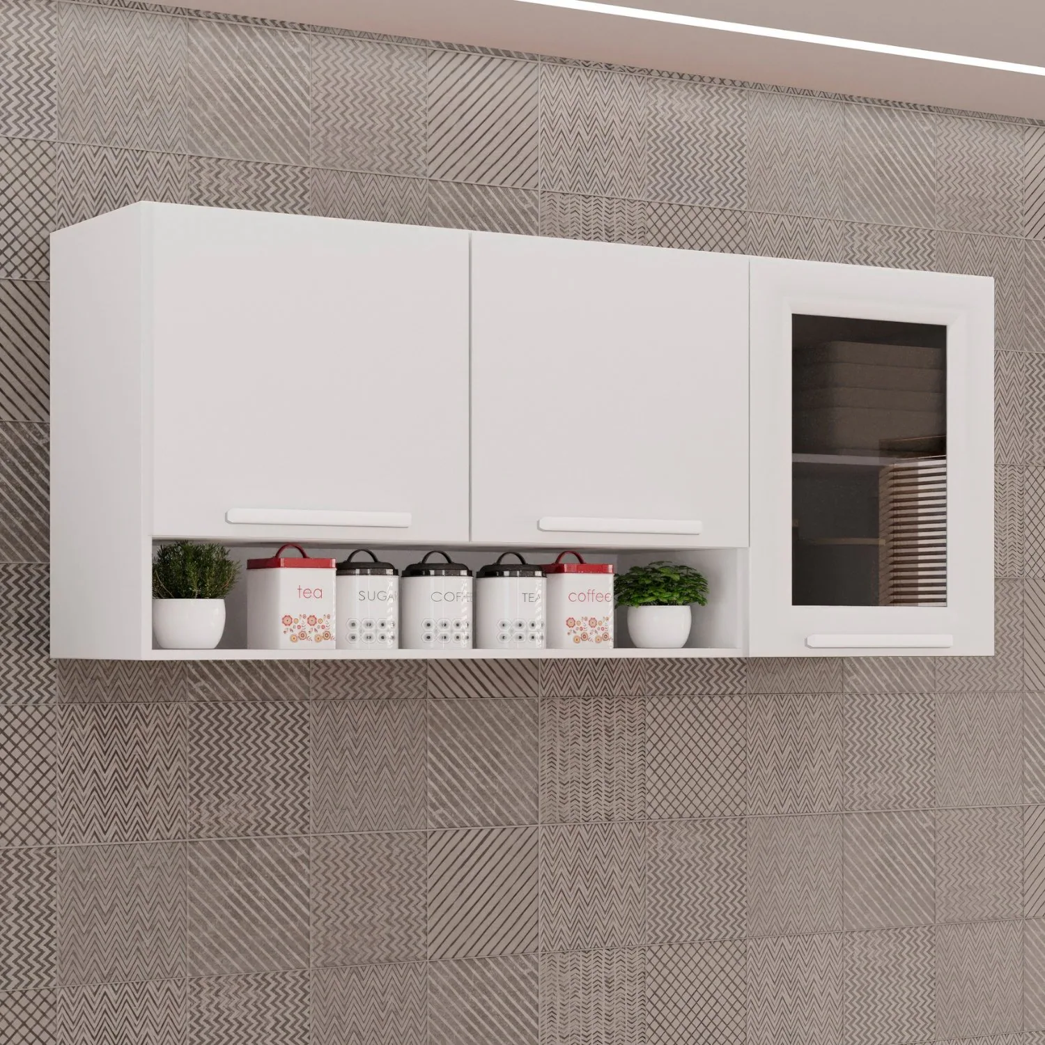 Armário Aéreo 3 portas Vidro Fumê New Valência Branco – SALLÊTO