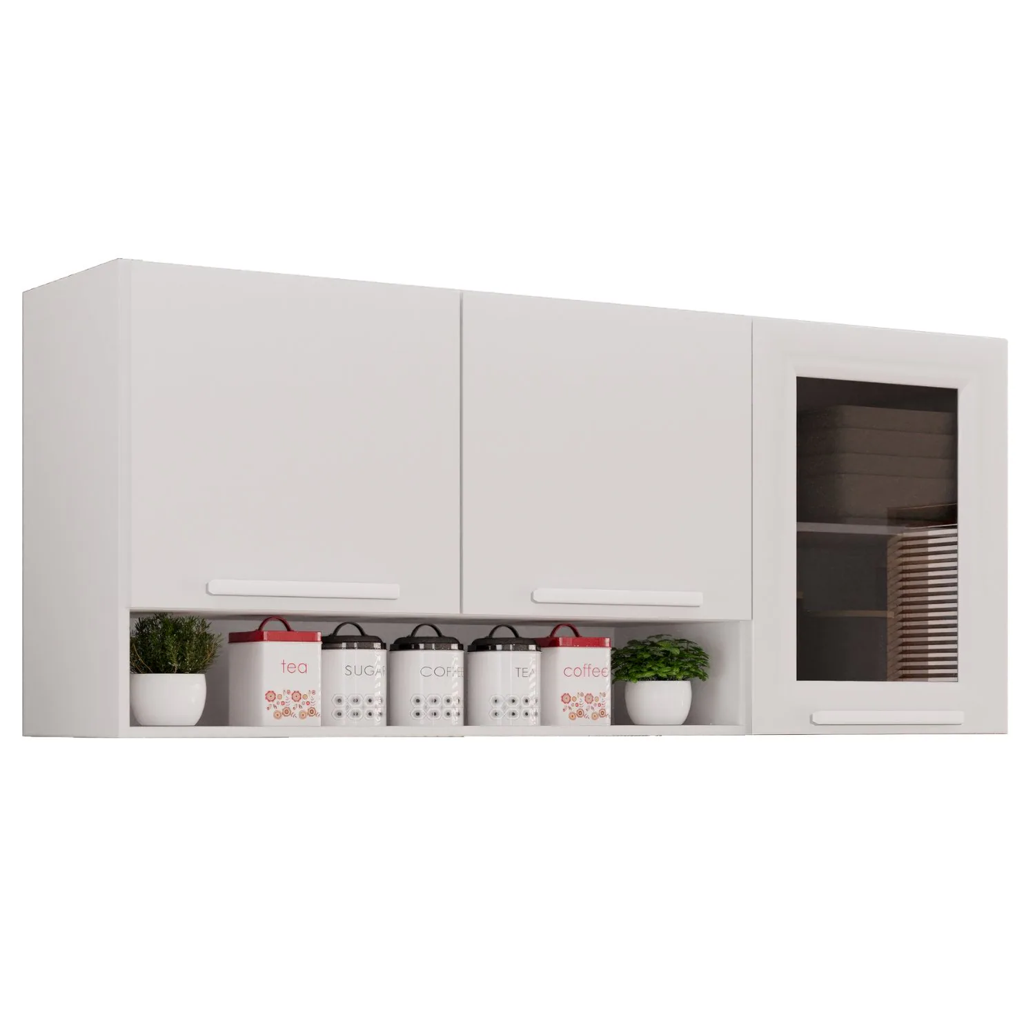 Armário Aéreo 3 portas Vidro Fumê New Valência Branco – SALLÊTO
