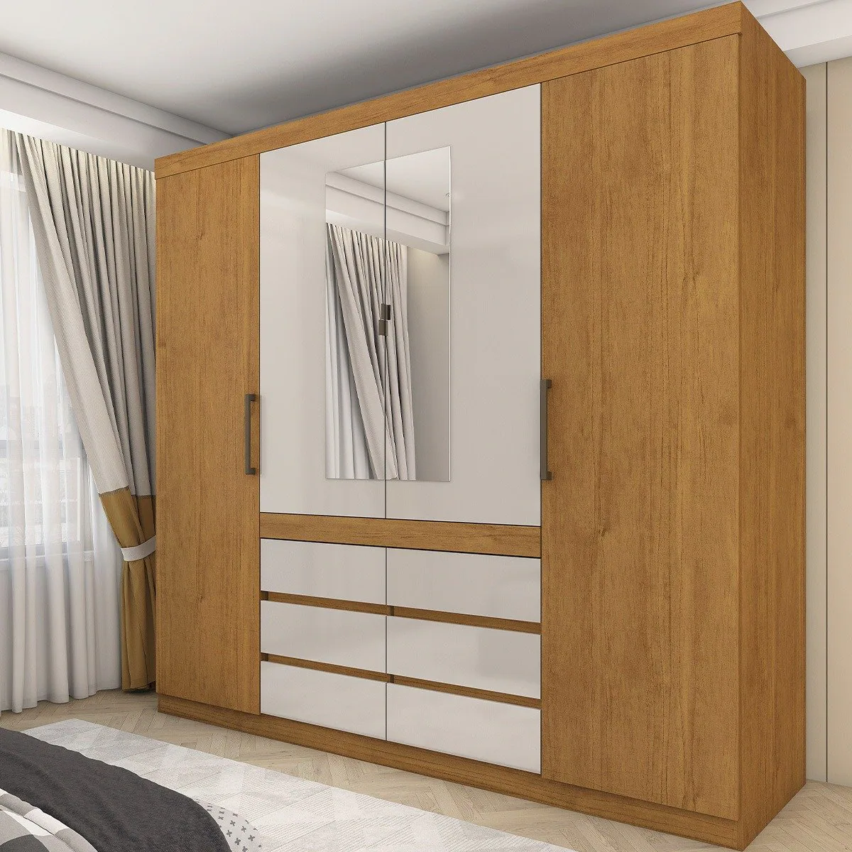 Guarda-Roupa 4 Portas Imperio 2,00 m Cinamomo/Off White – CARIOCA MOVEIS