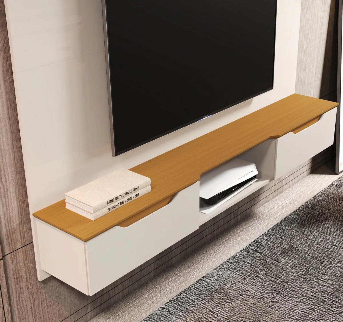 Painel até 75″ Studio 2.18 Off White/Cedro – EDN MÓVEIS