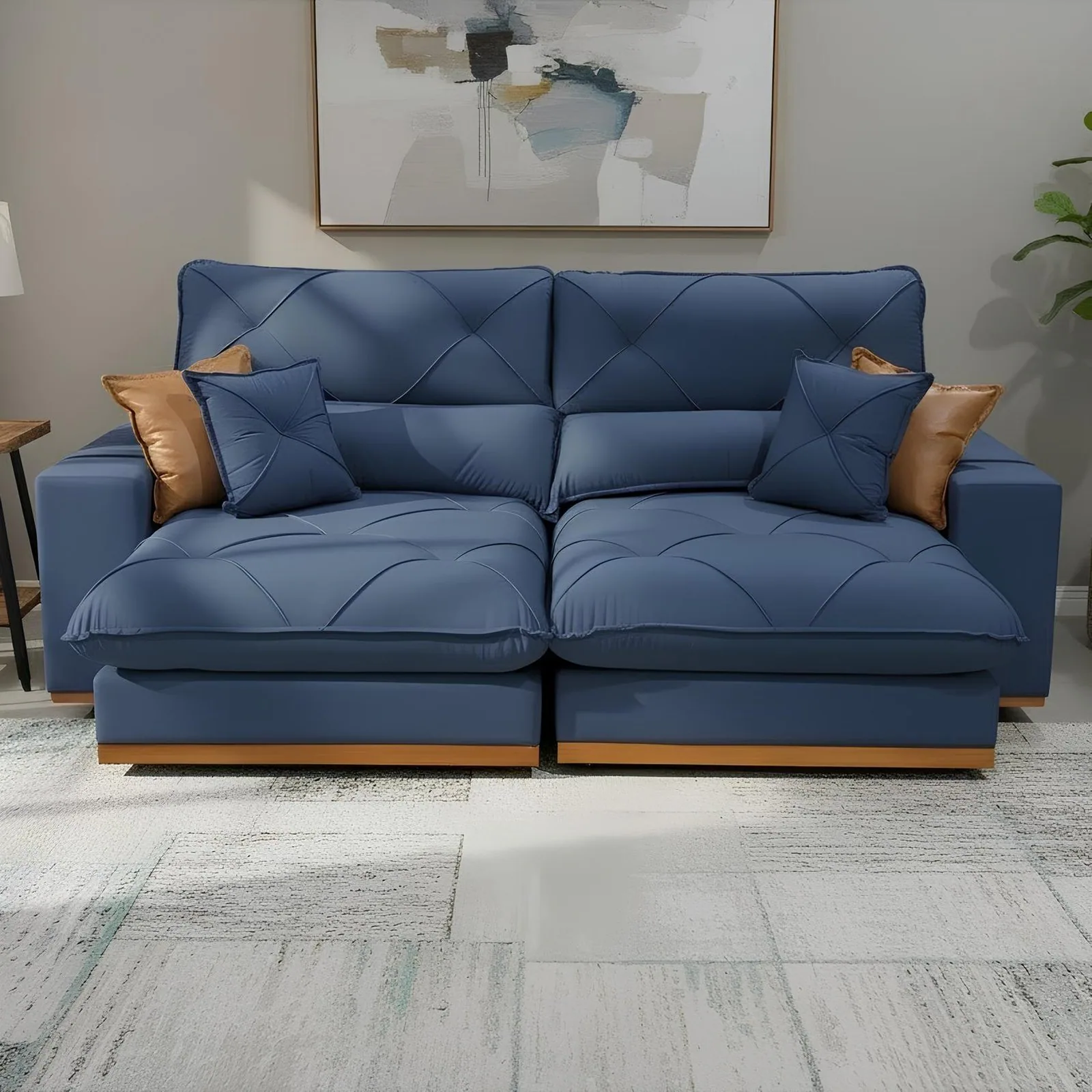 Sofá Retrátil e Reclinável Aquiles/Gran Bello 2,00 m Veludo Azul 104 – ZARAT ESTOFADOS