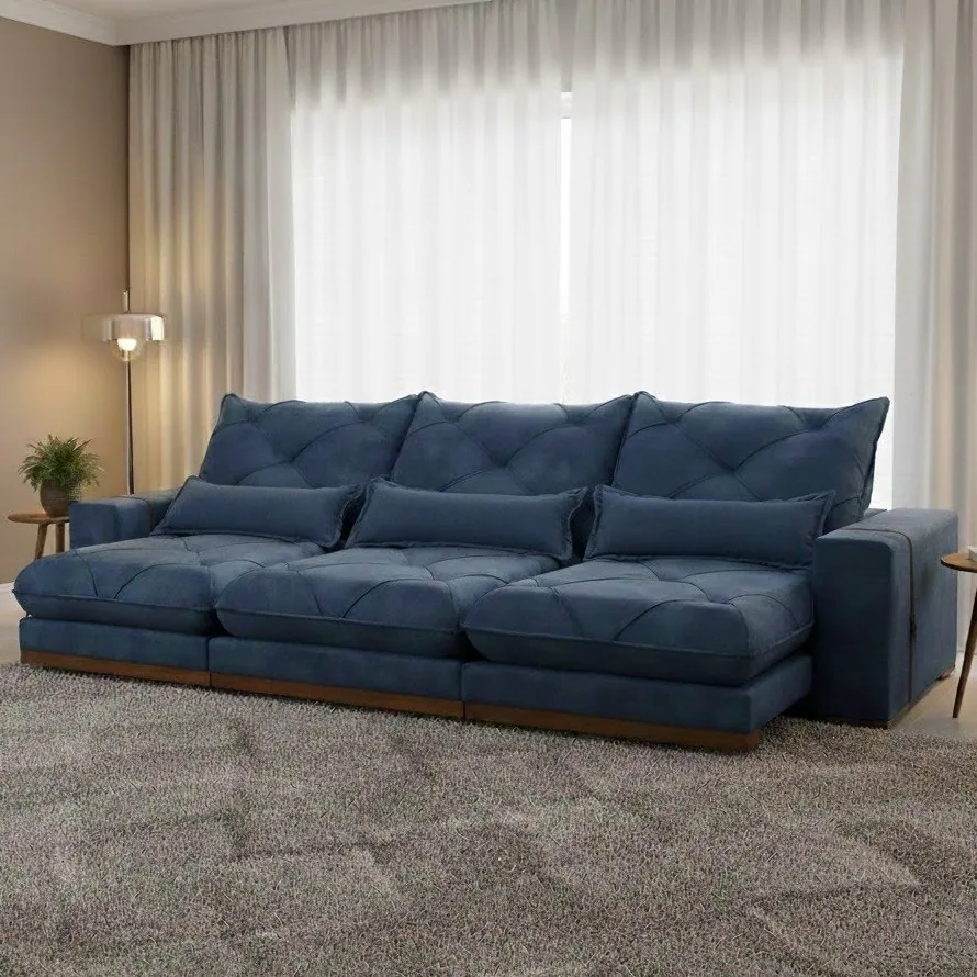 Sofa Retratil e Reclinavel Diamante/Bahia 3,50 m Veludo Azul 209 – PLENA ESTOFADOS
