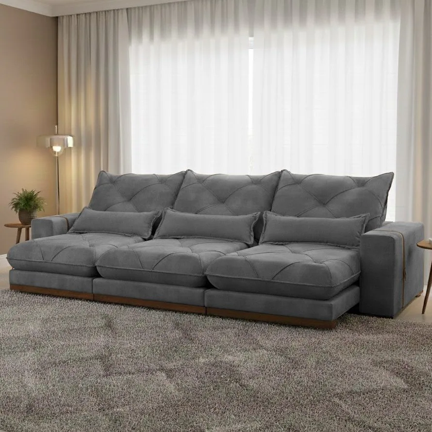 Sofa Retratil e Reclinavel Diamante/Bahia 3,50 m Veludo Cinza Grafite 214 – PLENA ESTOFADOS