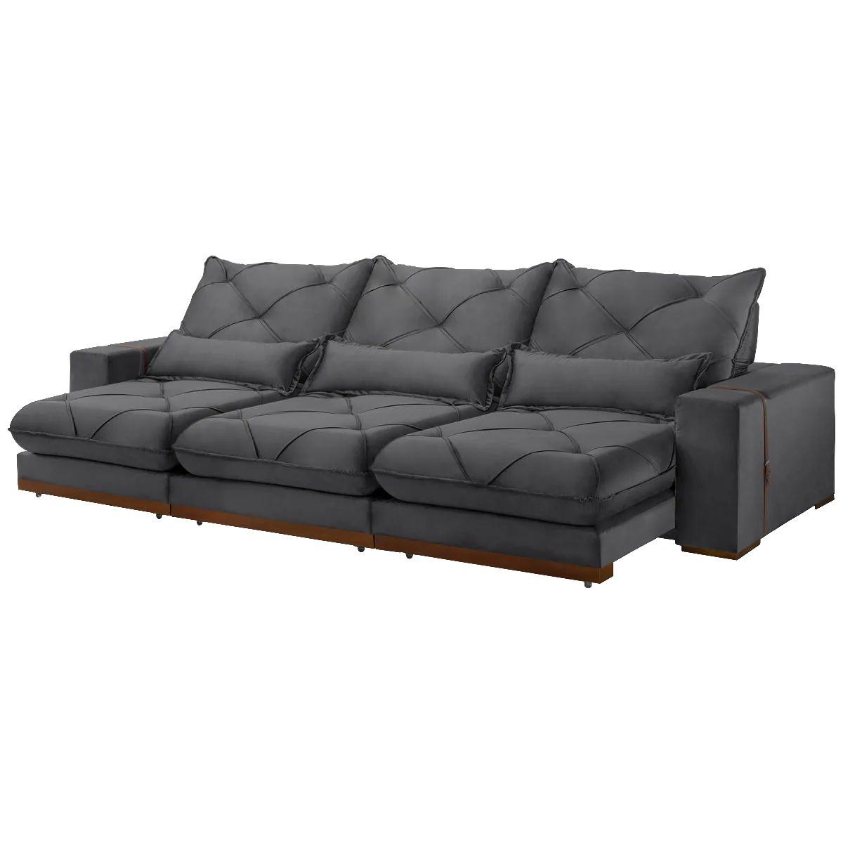 Sofa Retratil e Reclinavel Diamante/Bahia 3,50 m Veludo Cinza Grafite 214 – PLENA ESTOFADOS