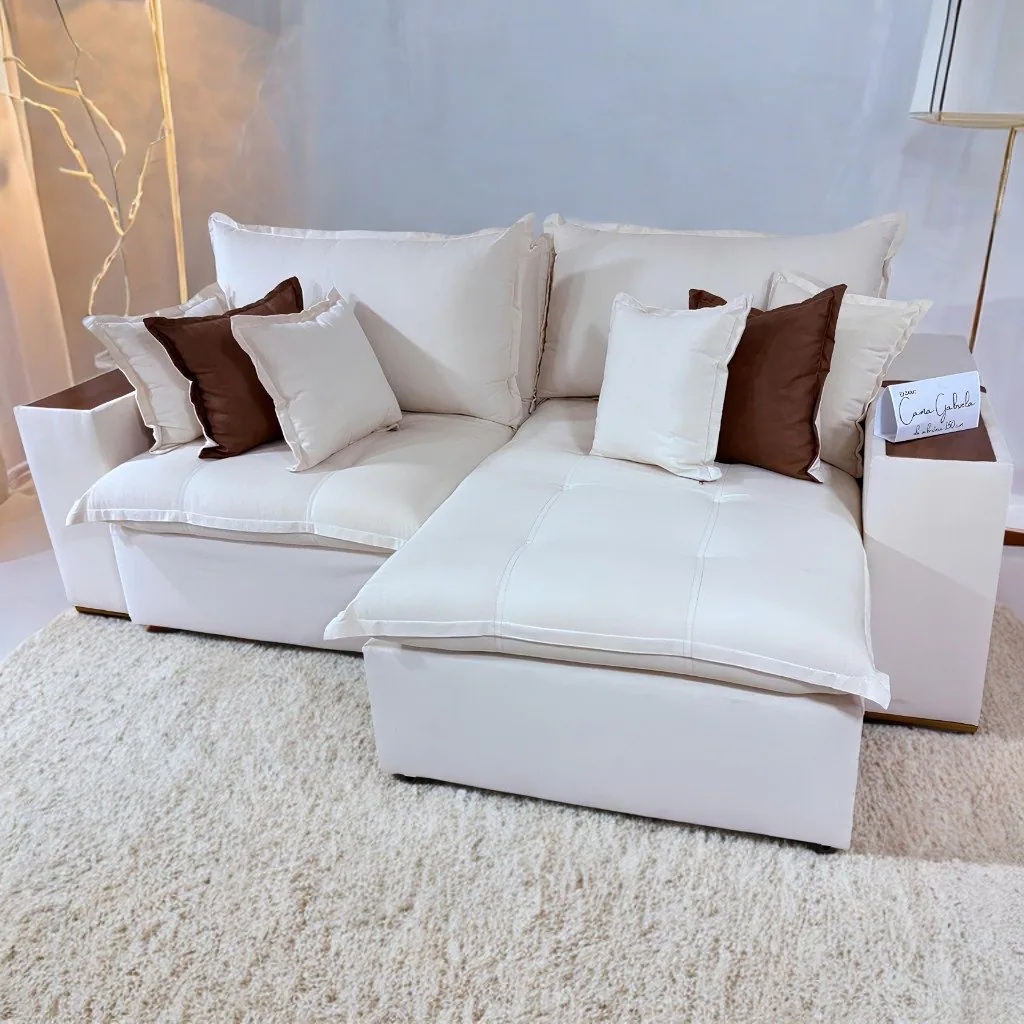 Sofa Cama Retratil Tebas/Thebas/Gabriela 2,90 m Linho Bege 313/Courino Dalas – ZARAT ESTOFADOS