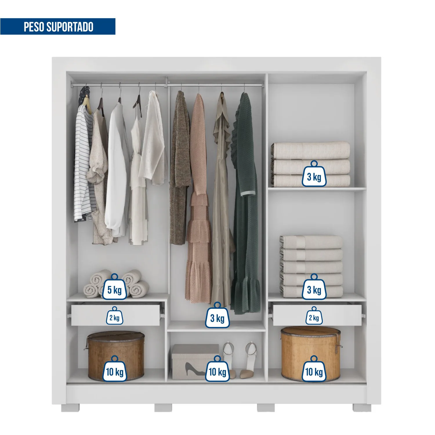 Guarda-Roupa 3 Portas Chile 1,914 m Branco – CAEMMUN MOVELARIA