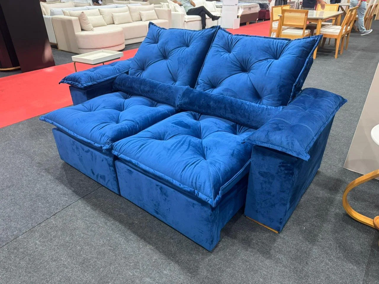 Sofá Retrátil e Reclinável Grécia 2,00 m Veludo Azul – QUINE ESTOFADOS