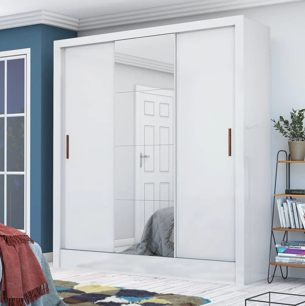 Guarda-Roupa 3 Portas Dubai/Santiago Plus (1 porta espelhada) 1,79 m Branco – CARIOCA MÓVEIS