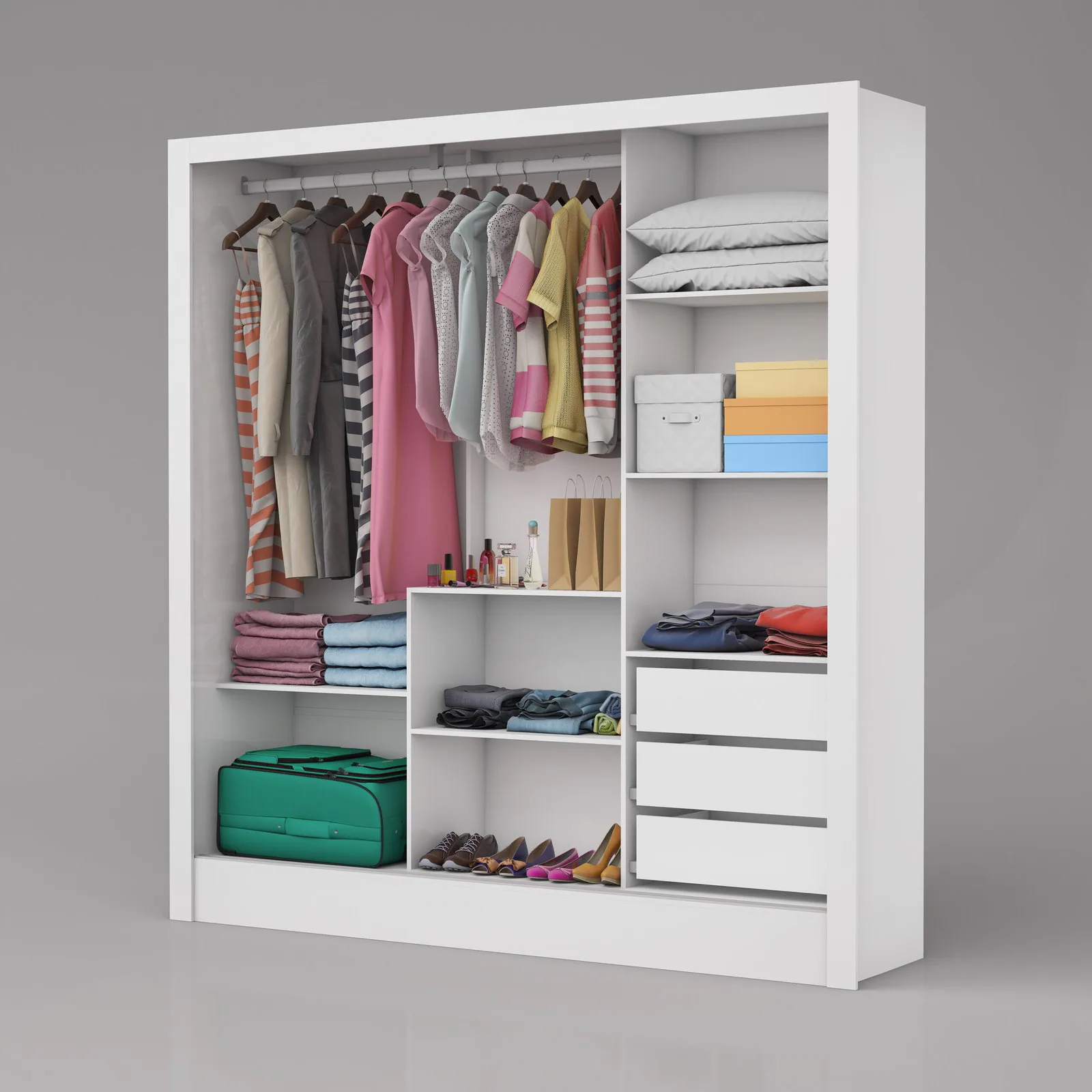 Guarda-Roupa 3 Portas Dubai/Santiago Plus (1 porta espelhada) 1,79 m Branco – CARIOCA MÓVEIS