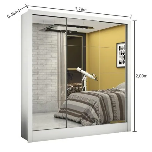 Guarda-Roupa Dubai/Santiago Premium(3 Portas espelhadas) 1,79 m Branco – CARIOCA MÓVEIS