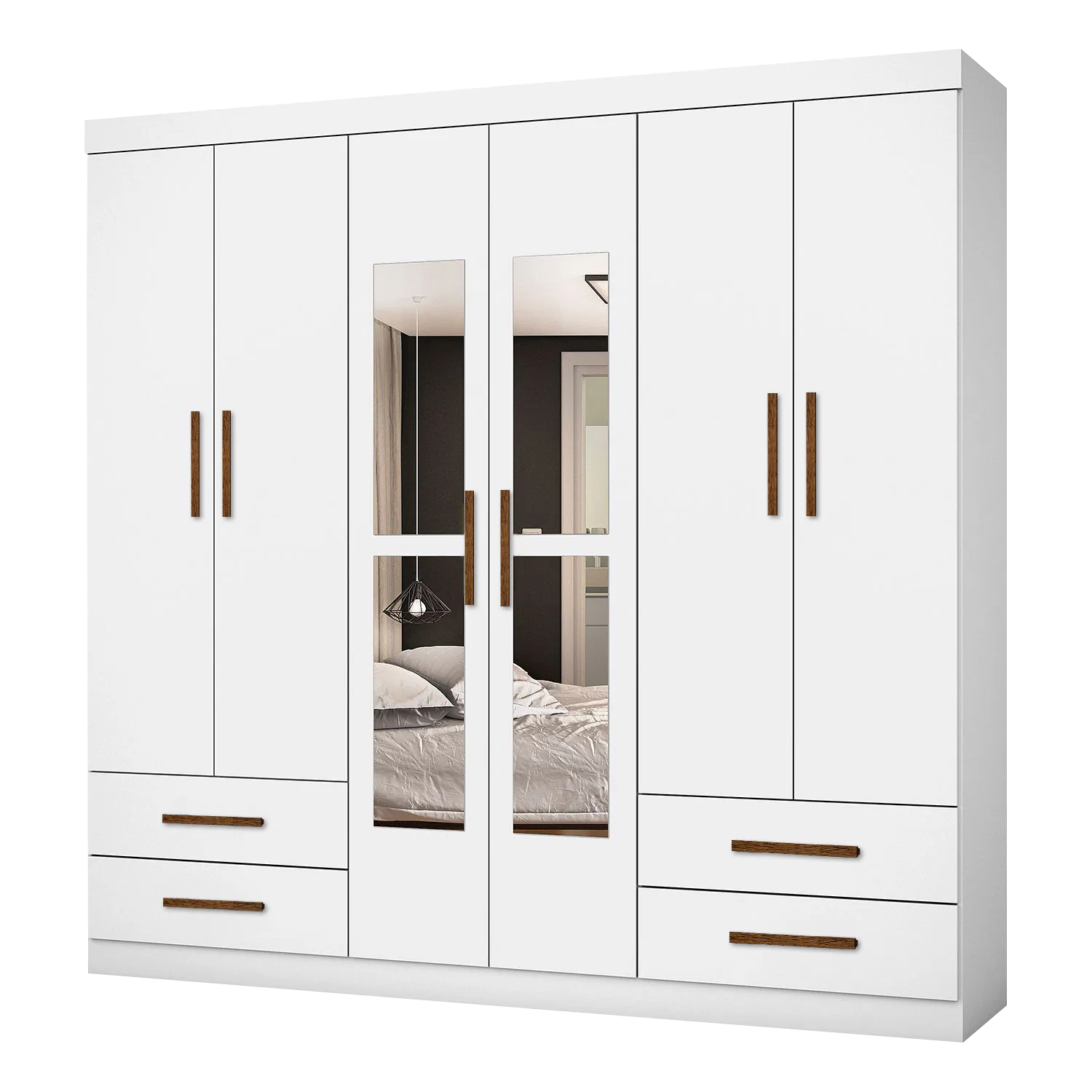 Guarda-Roupa 6 Portas Hércules(Com espelho)1,77 m Branco – CARIOCA MÓVEIS