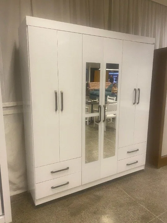 Guarda-Roupa 6 Portas Hércules(Com espelho)1,77 m Branco – CARIOCA MÓVEIS