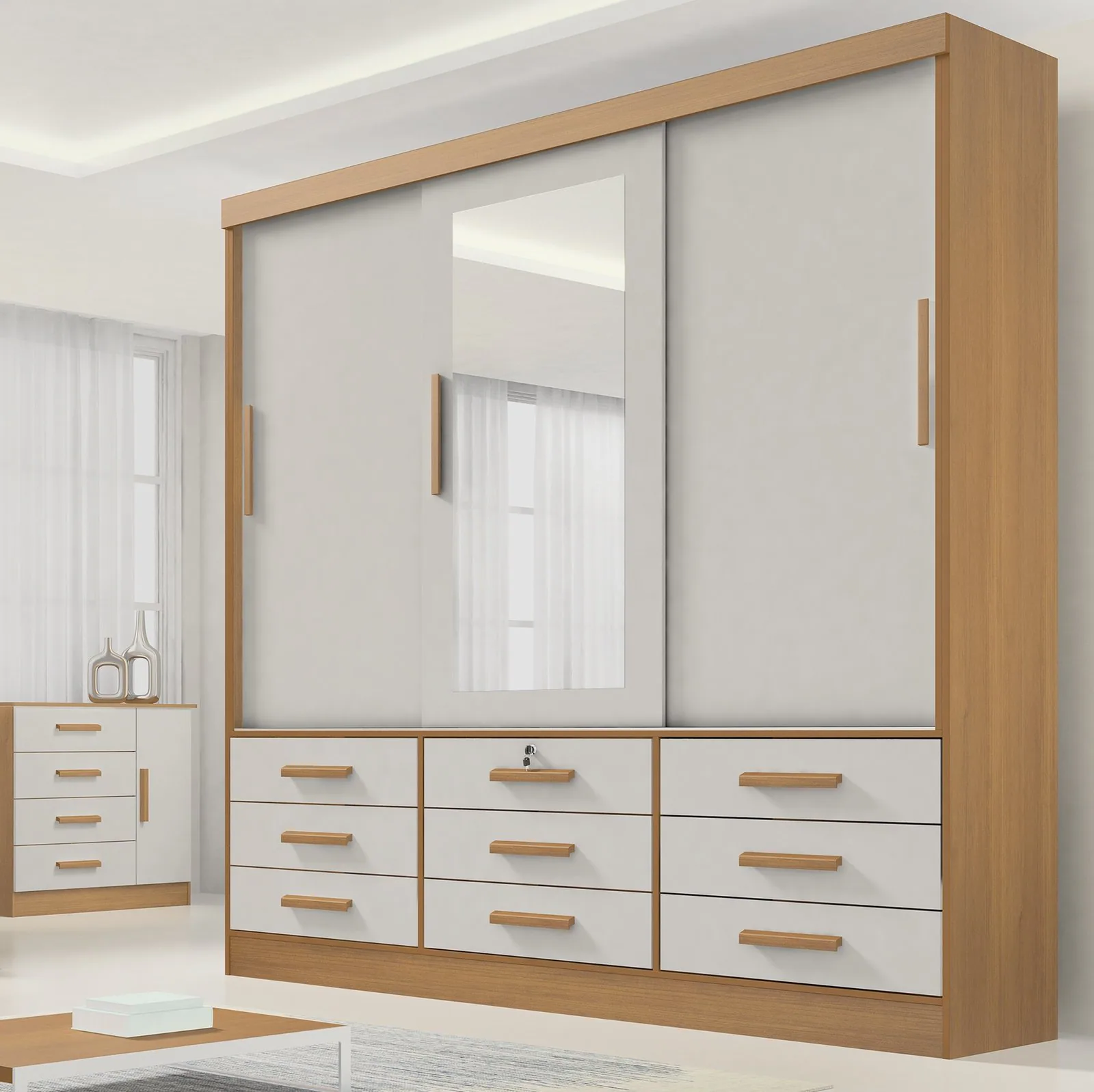 Guarda-Roupa 3 Portas Meridian 2,00 m Cinamomo/Off White – D’DORO MÓVEIS