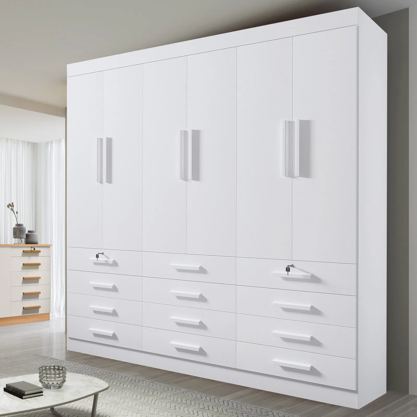 Guarda-Roupa 6 Portas Mônaco 2,40 m Branco – D’DORO MÓVEIS