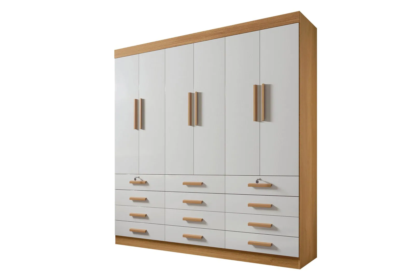Guarda-Roupa 6 Portas Mônaco 2,40 m Cinamomo/Off White – D’DORO MÓVEIS