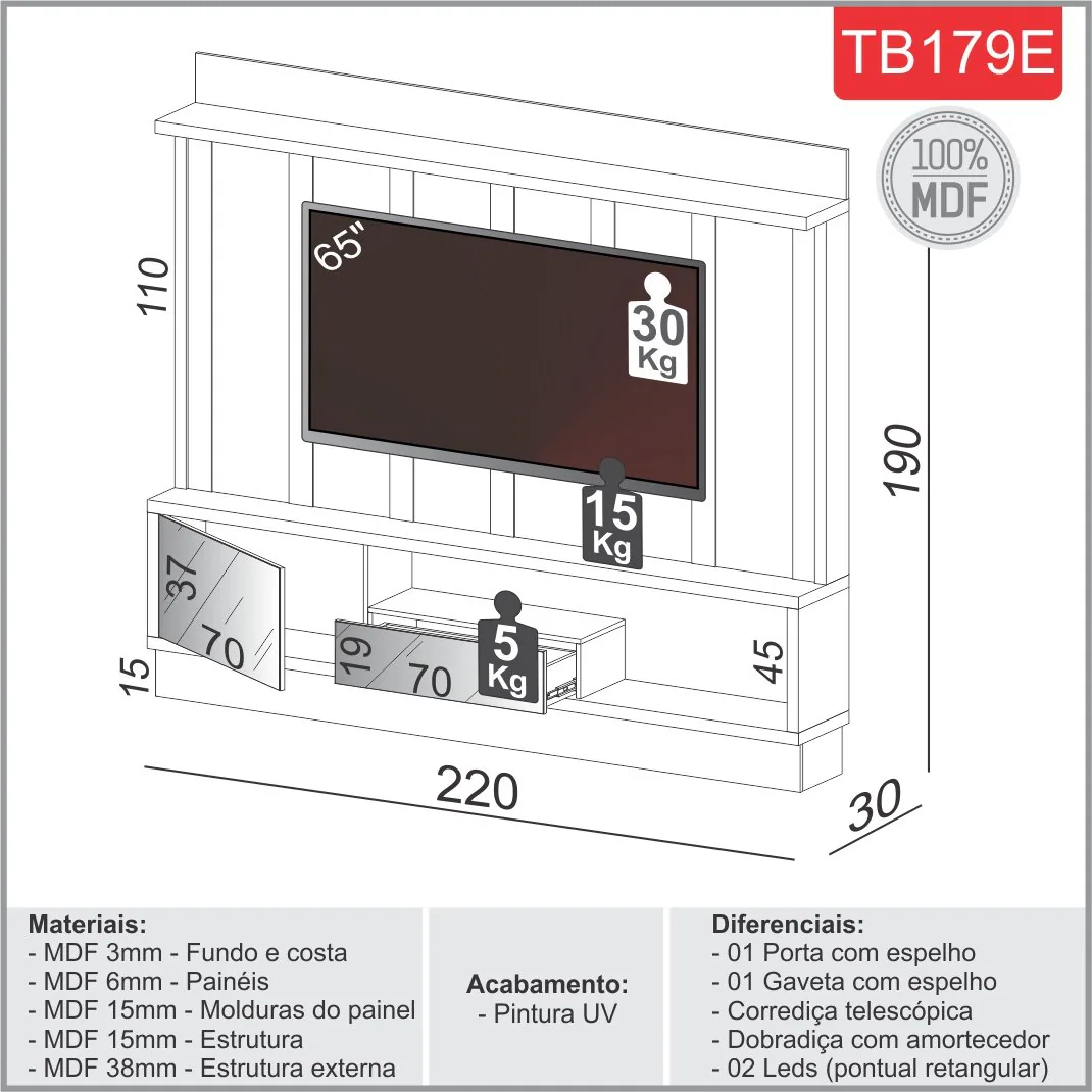 Home até 65″ Vênus TB179E Off White/Freijó – DALLA COSTA