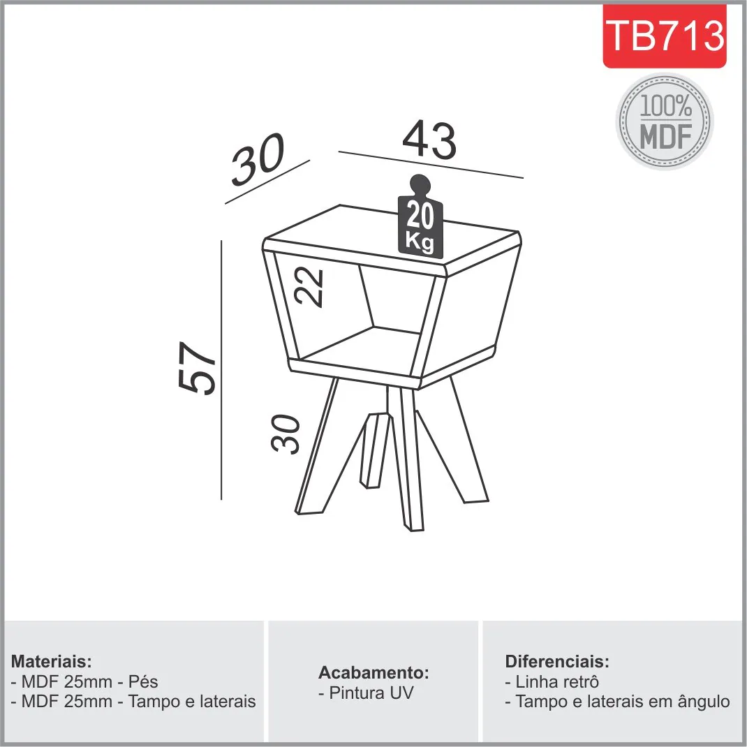 Mesa de Canto TB713 OffWhite/Freijó – DALLA COSTA