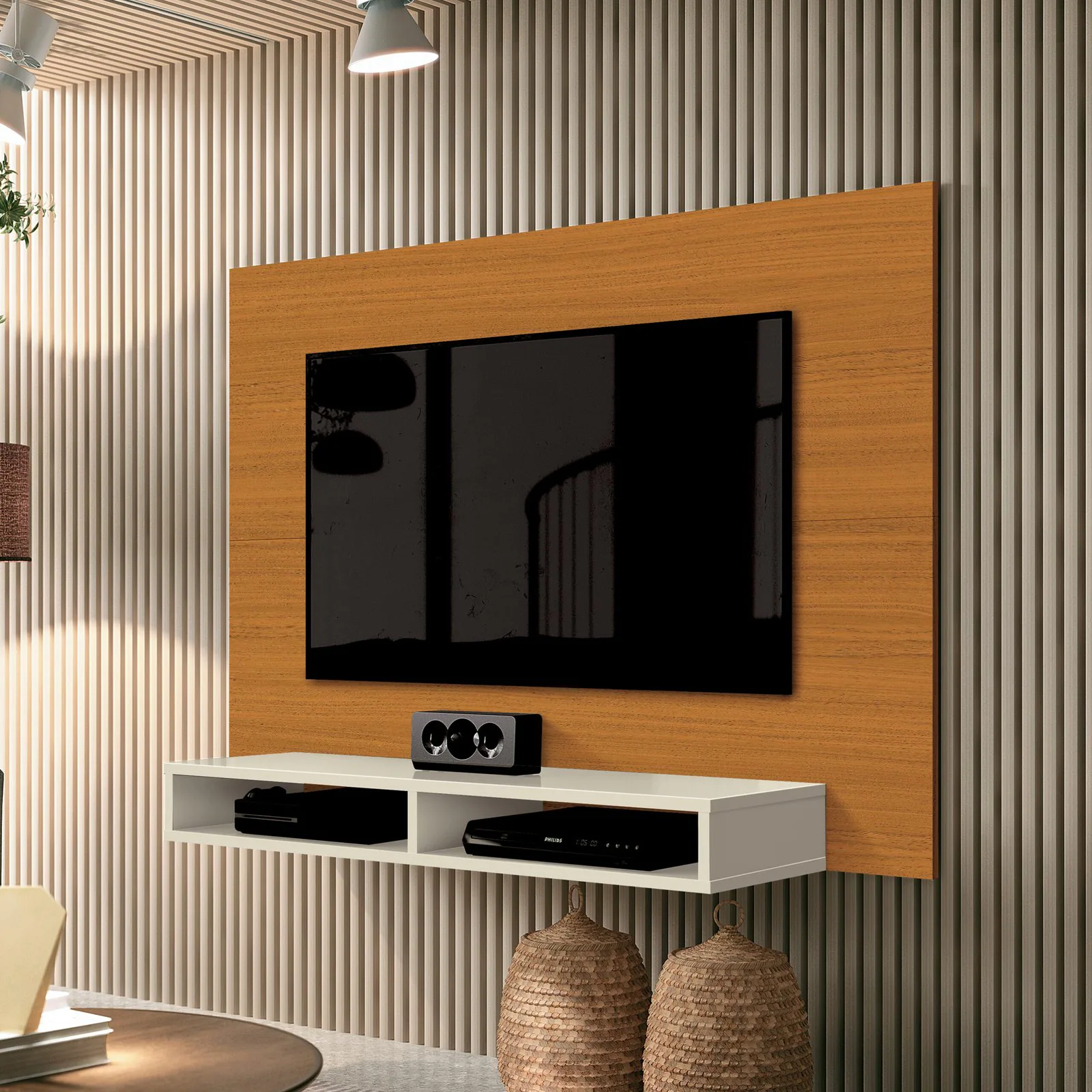 Painel até 43″ Fox New Cedro/Off White – EDN MÓVEIS