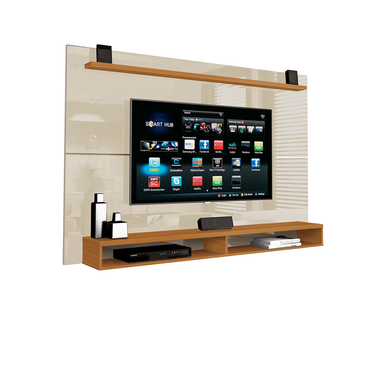 Painel até 65″ Maxi Off White/Cedro – EDN MÓVEIS