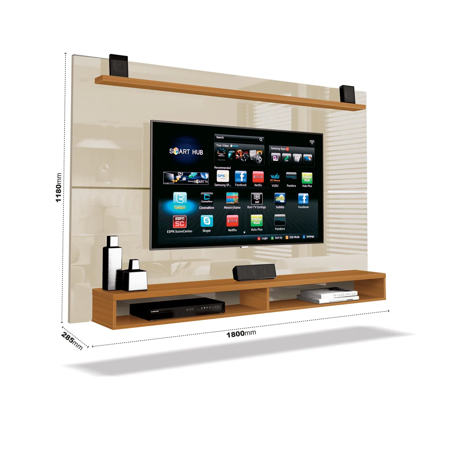 Painel até 65″ Maxi Off White/Cedro – EDN MÓVEIS