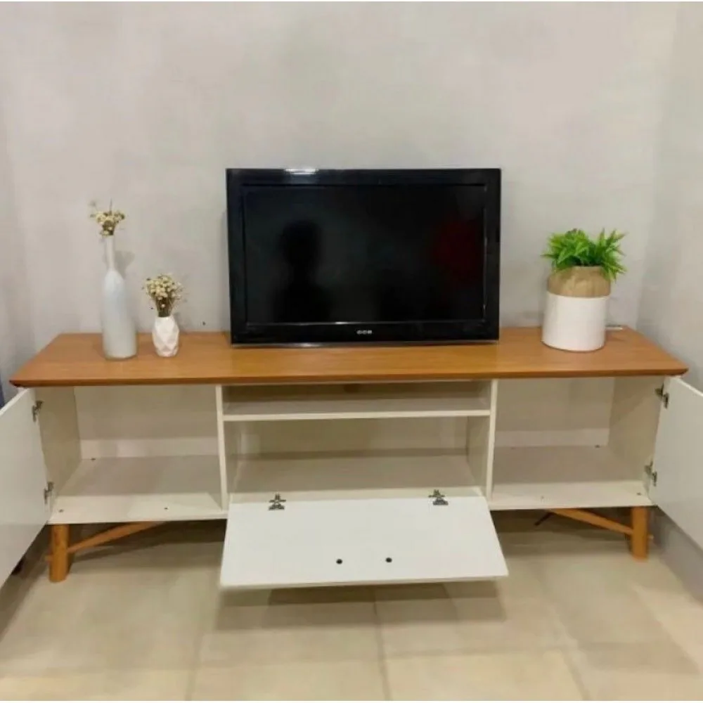 Rack até 75″ Felix Off White/Cedro Natural – EDN MÓVEIS