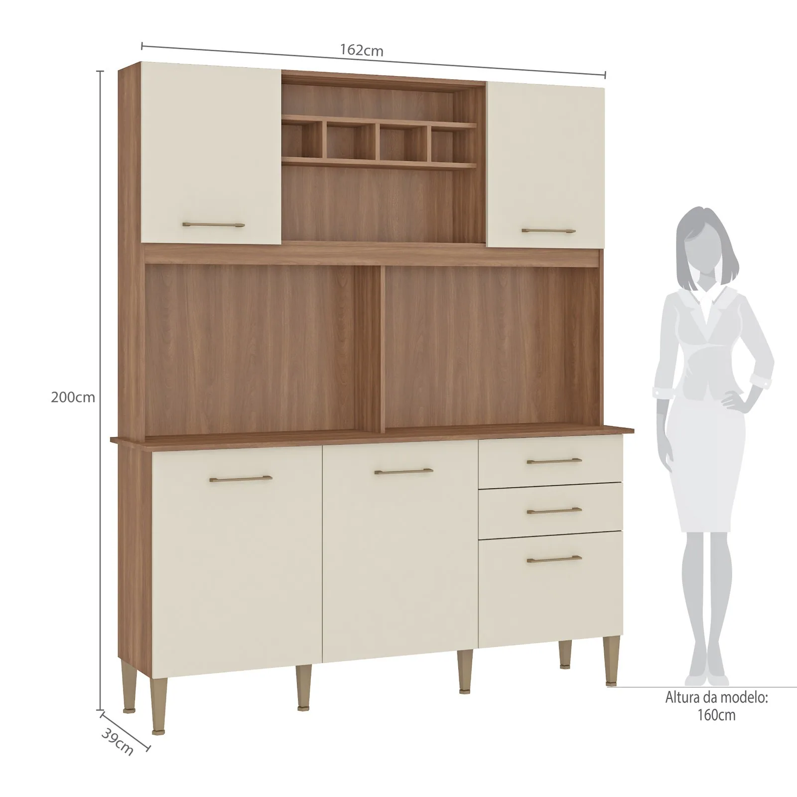 Kit Cozinha Alice/Laura C303 1,62 m Manchester/Champagne – FELLICCI