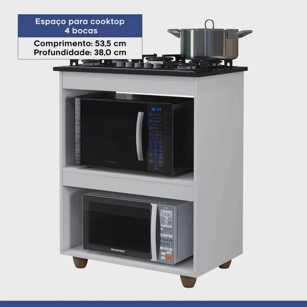 Balcão para Cooktop 4 Bocas Turim Branco – KAIKI MÓVEIS