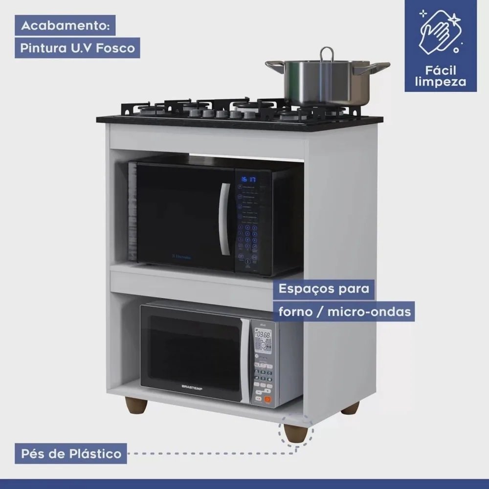 Balcão para Cooktop 4 Bocas Turim Branco – KAIKI MÓVEIS