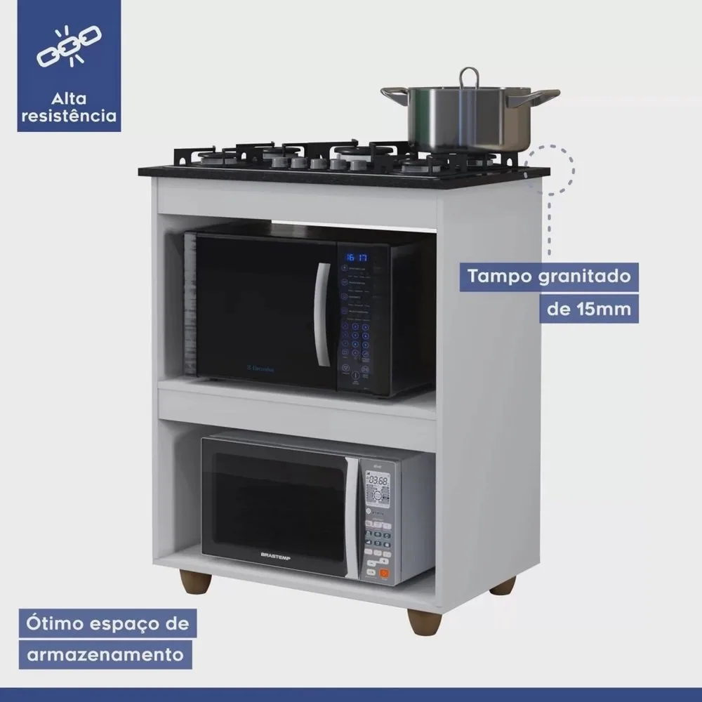 Balcão para Cooktop 4 Bocas Turim Branco – KAIKI MÓVEIS