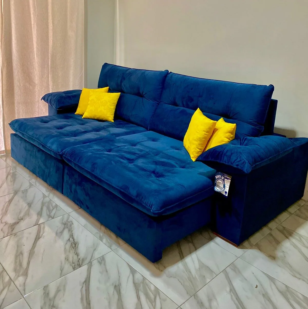 Sofá Retrátil e Reclinável México 2,50 m Azul – LEO DECOR