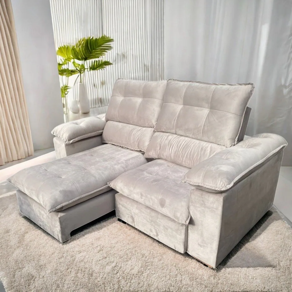 Sofá Retrátil e Reclinável Suíça 2,10 m Veludo Avelã – LEO DECOR