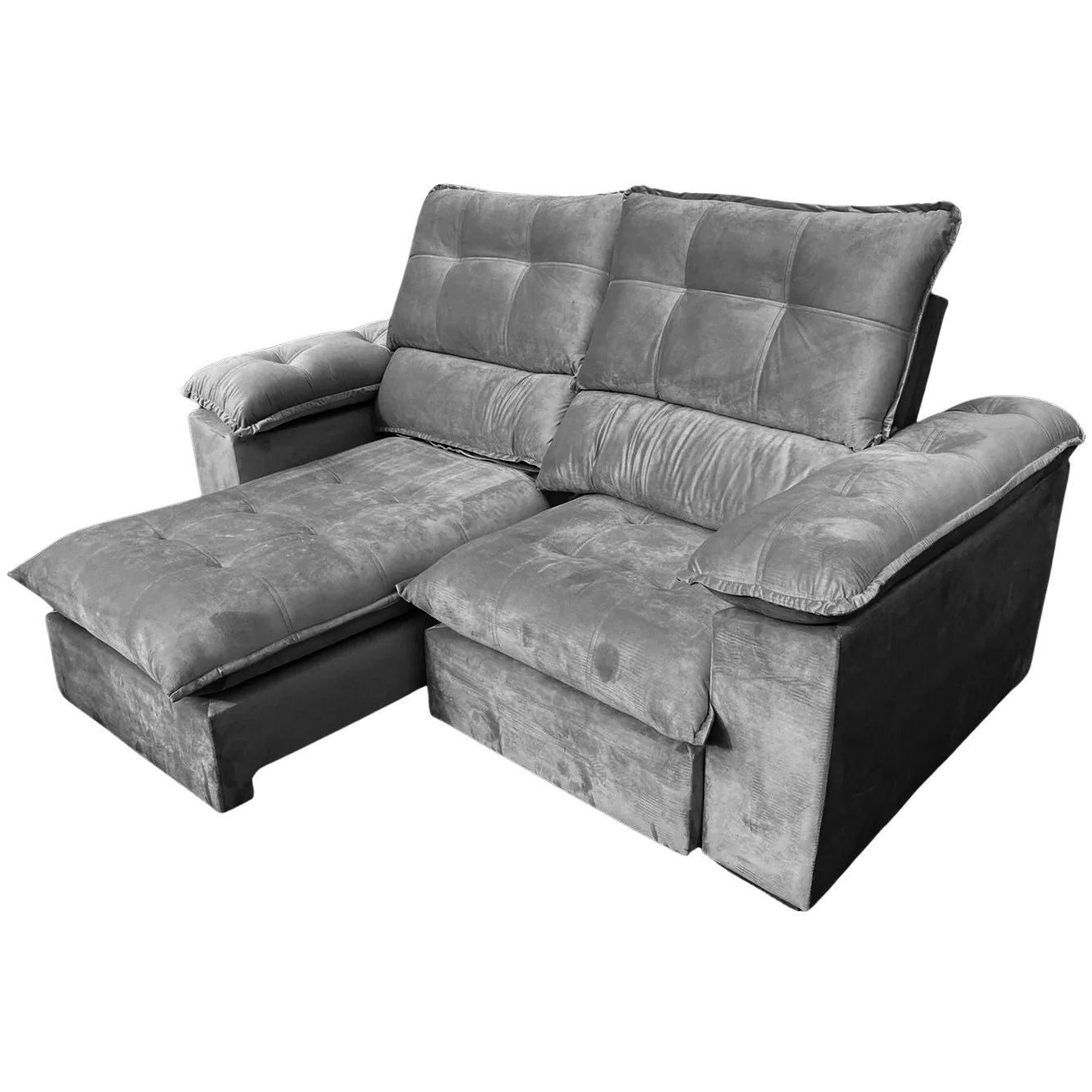 Sofá Retrátil e Reclinável Suíça 2,50 m Veludo Cinza Grafite – LEO DECOR
