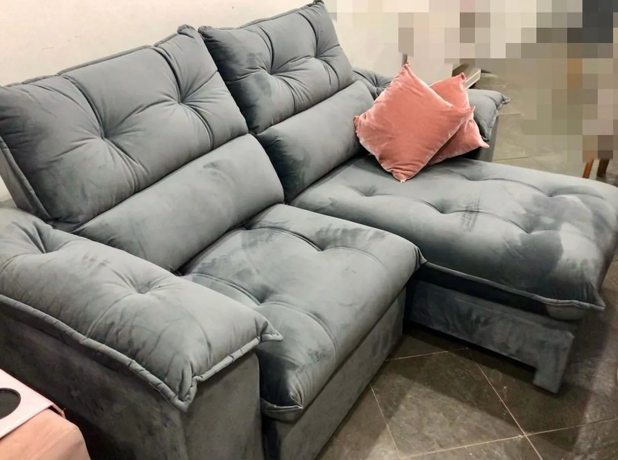 Sofá Retrátil e Reclinável Suíça 2,50 m Veludo Cinza Grafite – LEO DECOR