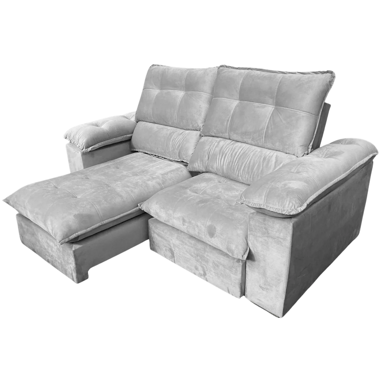 Sofá Retrátil e Reclinável Suíça 2,50 m Veludo Cinza Prata – LEO DECOR
