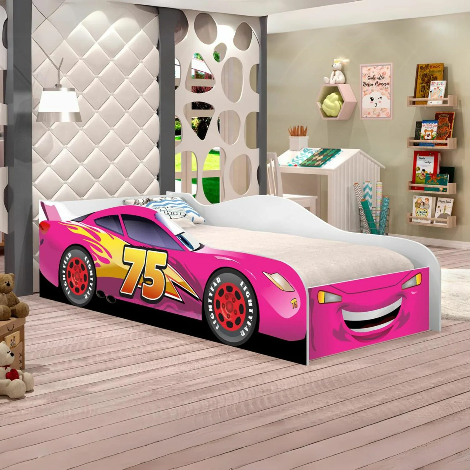 Cama Juvenil Carro (Menina) Rosa 09 – VJ MÓVEIS