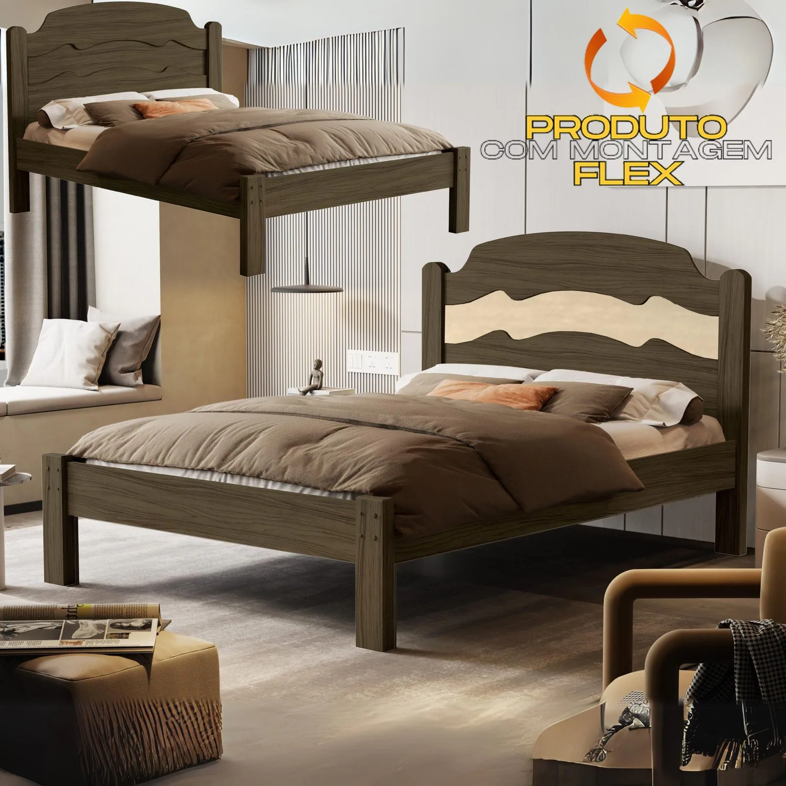 Cama Casal/Viúva Íris Castanho Wood/Avelã/Castanho Wood – VJ MÓVEIS